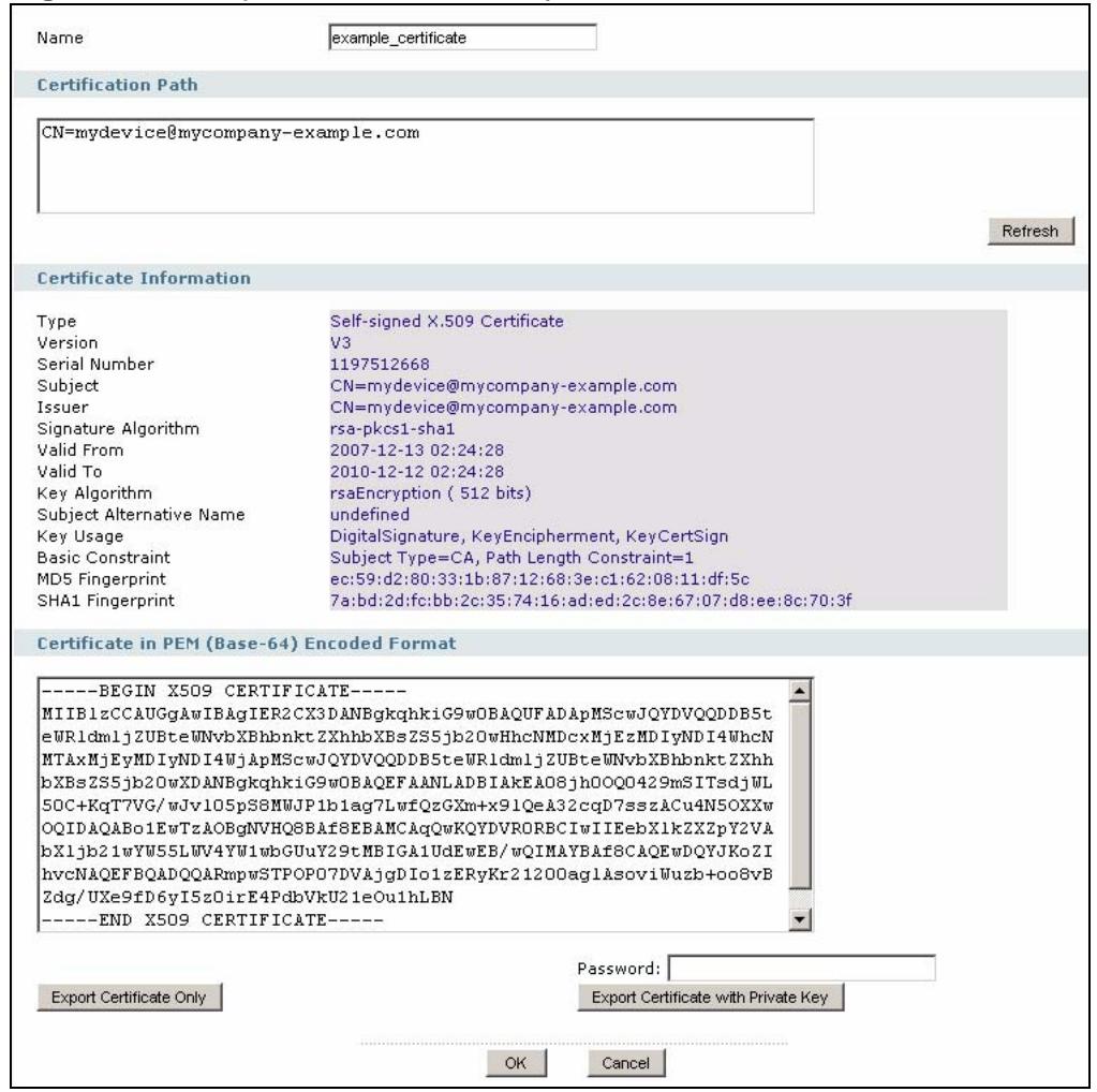 ZYXEL ZYWALL USG 2000 - The My Certificates Edit Screen - 1