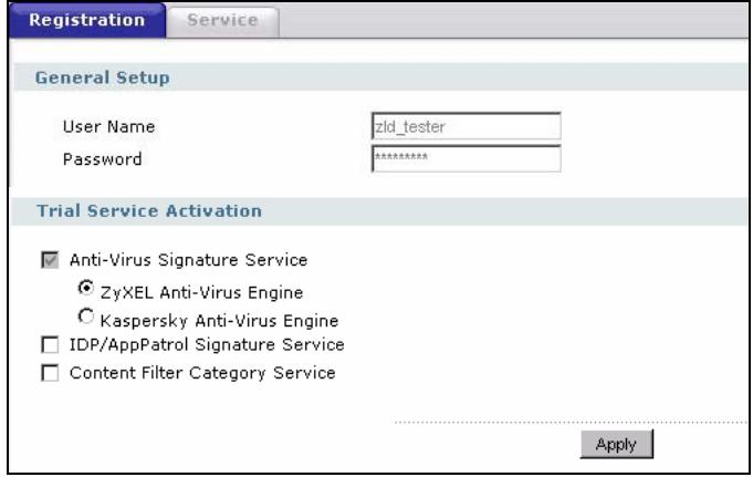 ZYXEL ZYWALL USG 2000 - The Registration Screen - 2