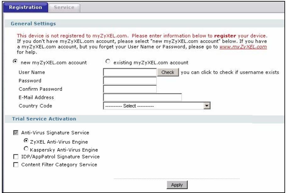 ZYXEL ZYWALL USG 2000 - The Registration Screen - 1