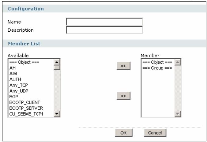ZYXEL ZYWALL USG 2000 - The Service Group Add/Edit Screen - 1