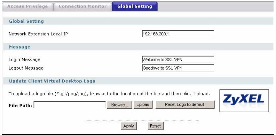 ZYXEL ZYWALL USG 2000 - The SSL Global Setting Screen - 1