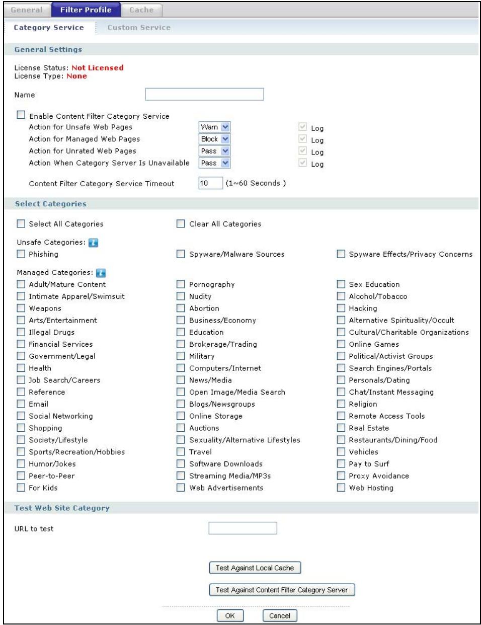 ZYXEL ZYWALL USG 2000 - Content Filter Categories Screen - 1