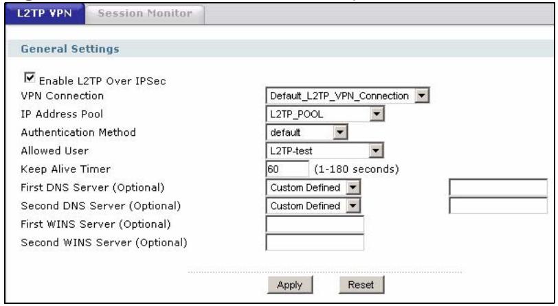 ZYXEL ZYWALL USG 2000 - Configuring the L2TP VPN Settings Example - 1