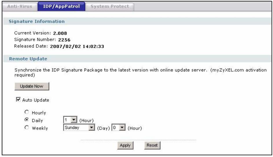 ZYXEL ZYWALL USG 2000 - The IDP/AppPatrol Update Screen - 1