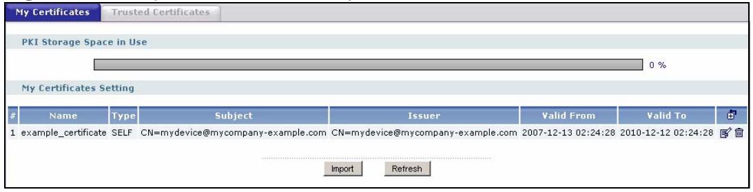 ZYXEL ZYWALL USG 2000 - The My Certificates Screen - 1
