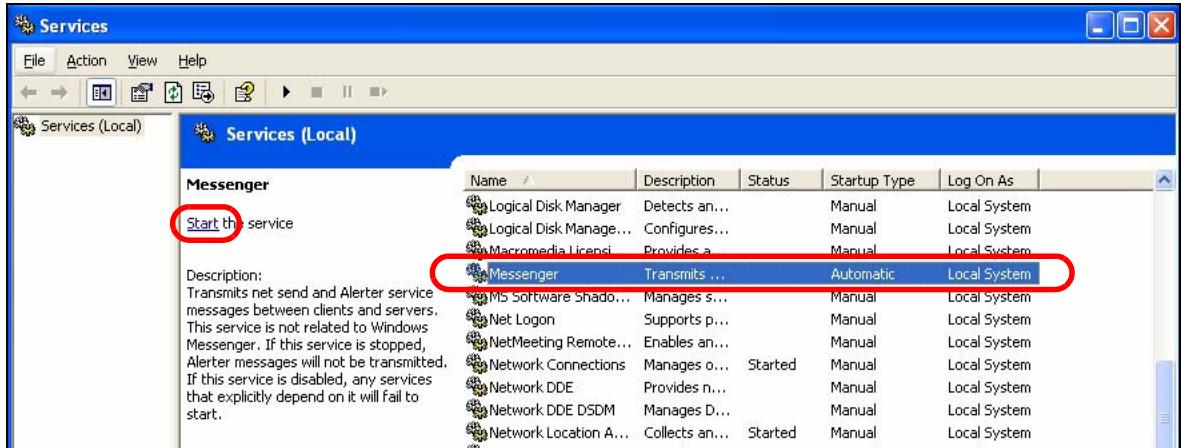 ZYXEL ZYWALL USG 2000 - Select the Messenger service and click Start. - 1