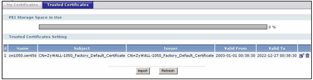 ZYXEL ZYWALL USG 2000 - The Trusted Certificates Screen - 1