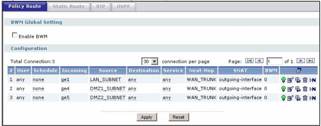 ZYXEL ZYWALL USG 2000 - Policy Route Screen - 1
