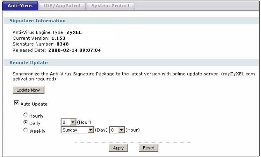 ZYXEL ZYWALL USG 2000 - The Antivirus Update Screen - 1
