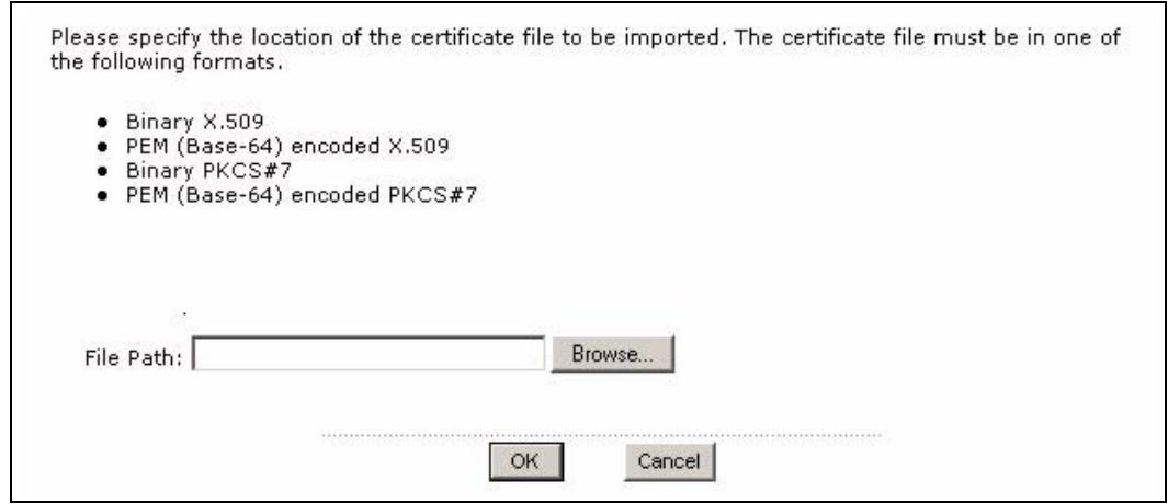 ZYXEL ZYWALL USG 2000 - The Trusted Certificates Import Screen - 1
