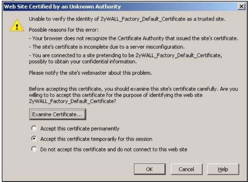 ZYXEL ZYWALL USG 2000 - Netscape Navigator Warning Messages - 1