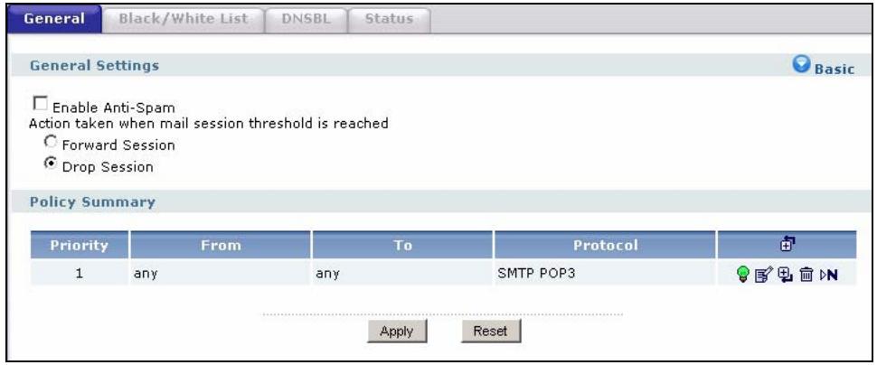 ZYXEL ZYWALL USG 2000 - The Anti-Spam General Screen - 1