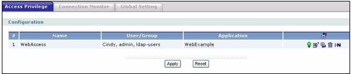 ZYXEL ZYWALL USG 2000 - The SSL Access Privilege Screen - 1