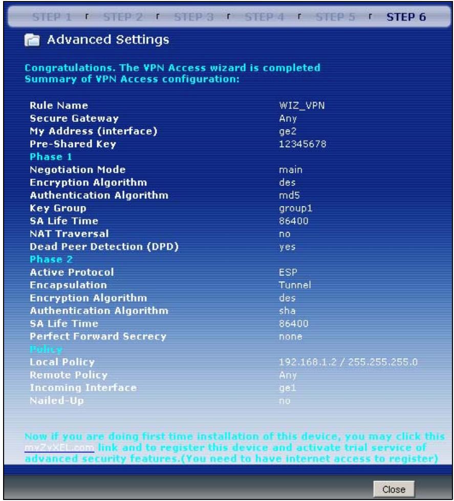 ZYXEL ZYWALL USG 2000 - VPN Advanced Wizard - Finish - 1
