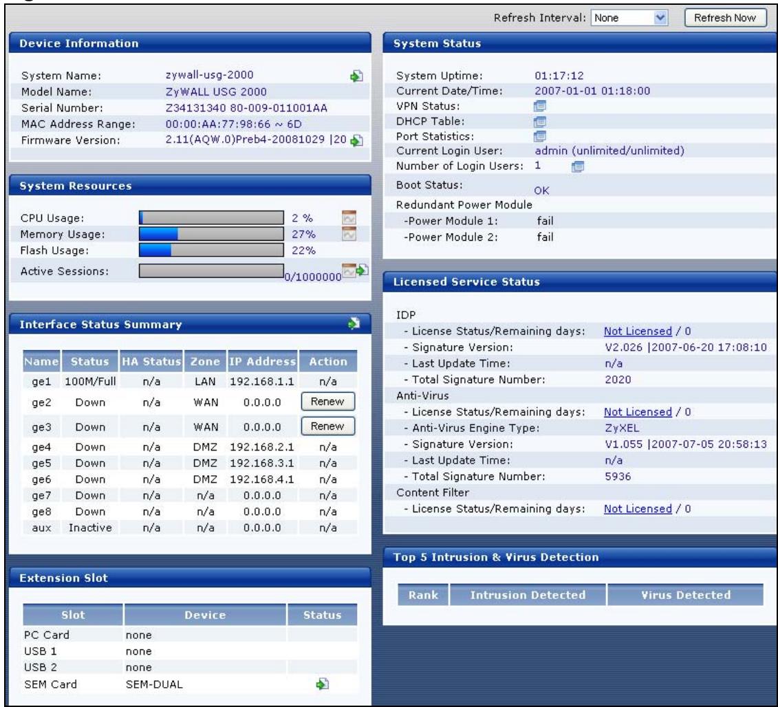 ZYXEL ZYWALL USG 2000 - The Status Screen - 1