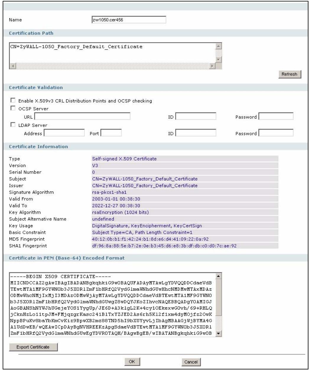 ZYXEL ZYWALL USG 2000 - The Trusted Certificates Edit Screen - 1