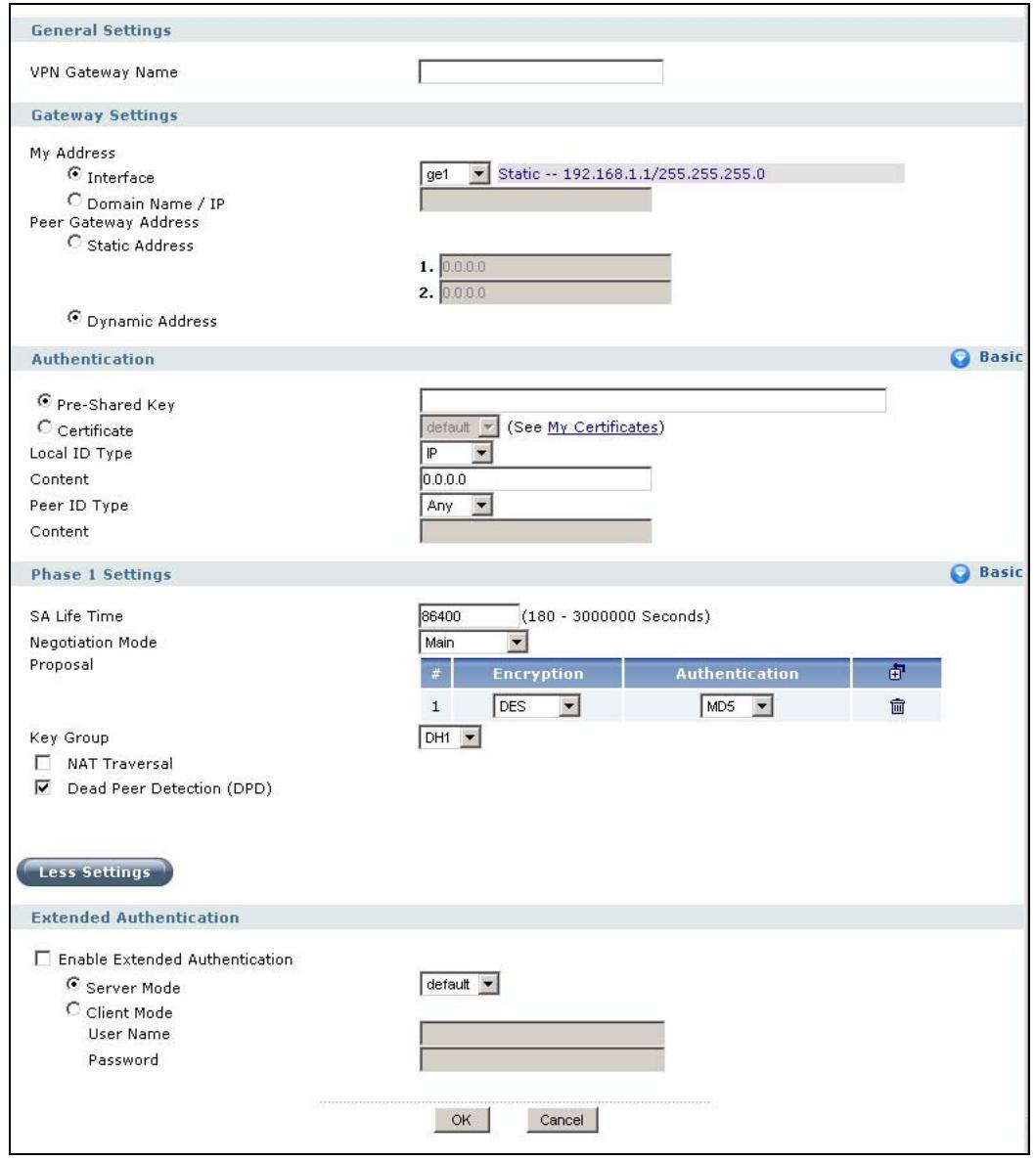 ZYXEL ZYWALL USG 2000 - The VPN Gateway Add/Edit Screen - 1