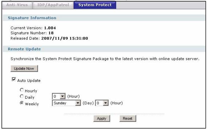 ZYXEL ZYWALL USG 2000 - The System Protect Update Screen - 1