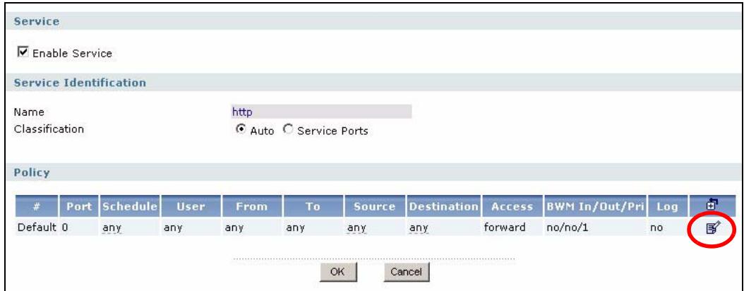 ZYXEL ZYWALL USG 2000 - Service Default Access Modify - 1