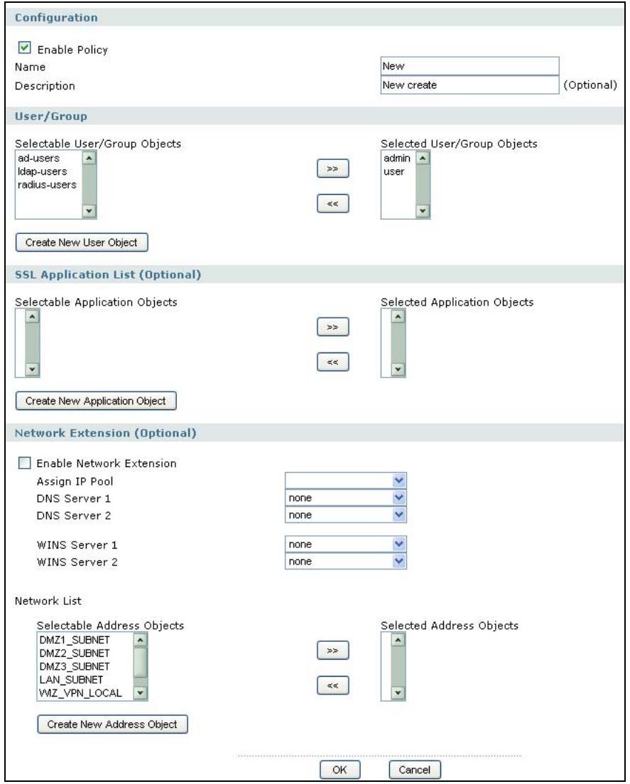 ZYXEL ZYWALL USG 2000 - The SSL Access Policy Add/Edit Screen - 1