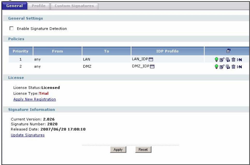 ZYXEL ZYWALL USG 2000 - The IDP General Screen - 1