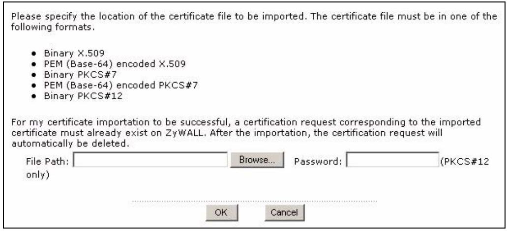 ZYXEL ZYWALL USG 2000 - The My Certificates Import Screen - 1