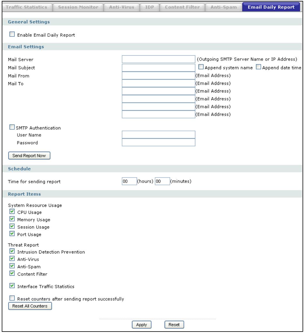 ZYXEL ZYWALL USG 2000 - The Email Daily Report Screen - 1