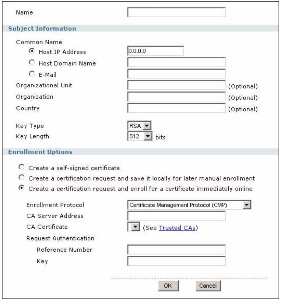 ZYXEL ZYWALL USG 2000 - The My Certificates Add Screen - 1
