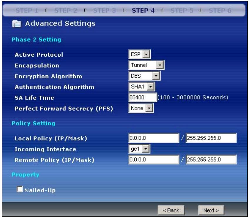 ZYXEL ZYWALL USG 2000 - VPN Advanced Wizard - Advanced Settings - 1