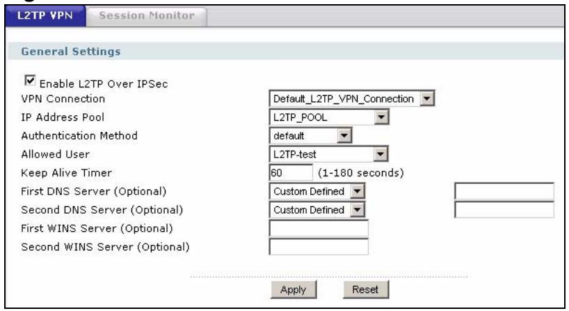 ZYXEL ZYWALL USG 2000 - L2TP VPN Screen - 1