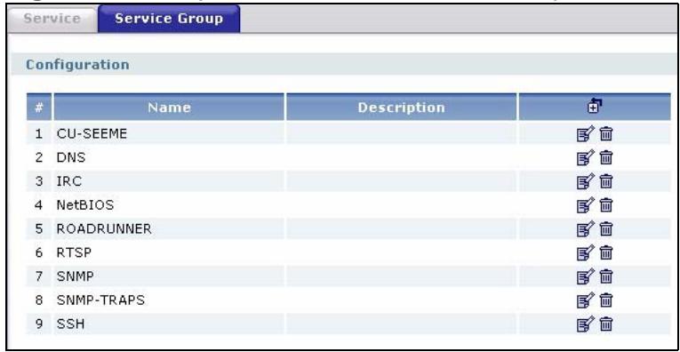 ZYXEL ZYWALL USG 2000 - The Service Group Summary Screen - 1