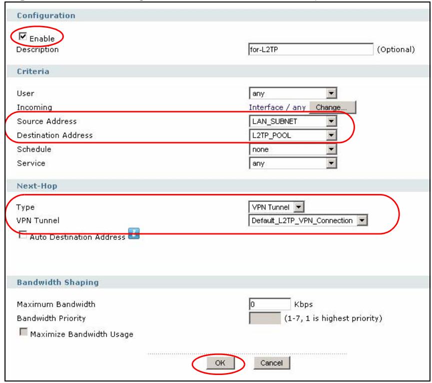 ZYXEL ZYWALL USG 2000 - Configuring the Policy Route for L2TP Example - 1