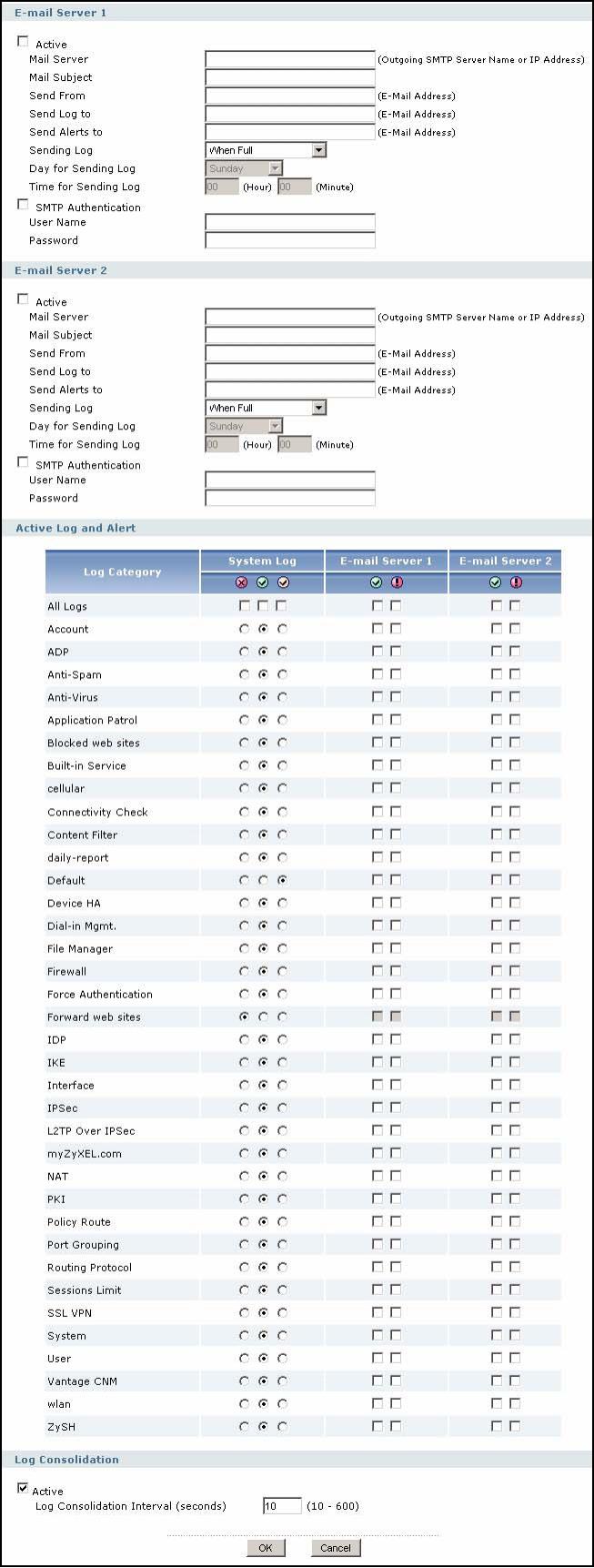 ZYXEL ZYWALL USG 2000 - Edit System Log Settings - 1