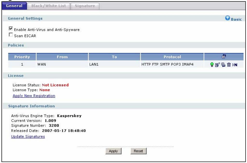 ZYXEL ZYWALL USG 2000 - Anti-Virus Summary Screen - 1