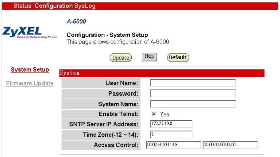 ZYXEL A-6000 - Working with Configuration Windows - System Setup - 1