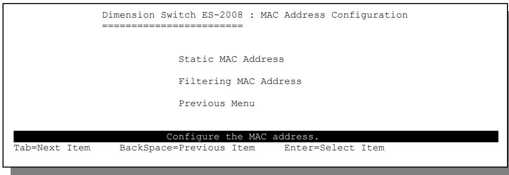 ZYXEL ES-2008 - MAC Address Configuration - 1