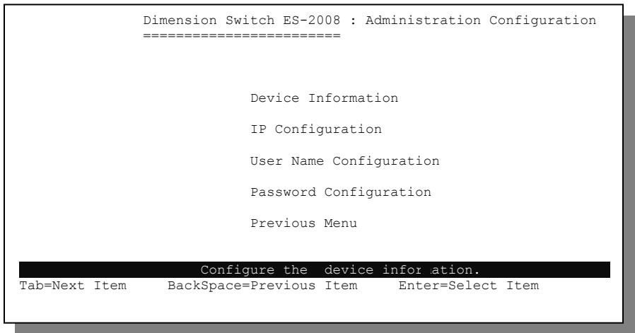 ZYXEL ES-2008 - Administration Configuration - 1
