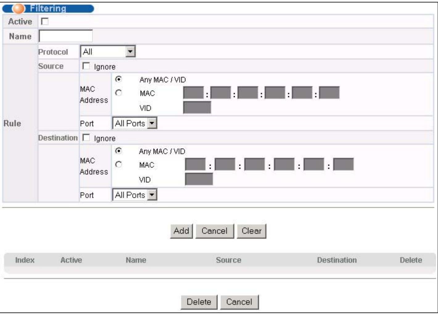 ZYXEL ES-3024 - Configuring a Filtering Rule - 1
