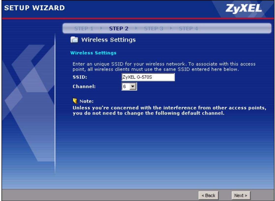 ZYXEL G-570S - Wizard: Wireless Settings - 2