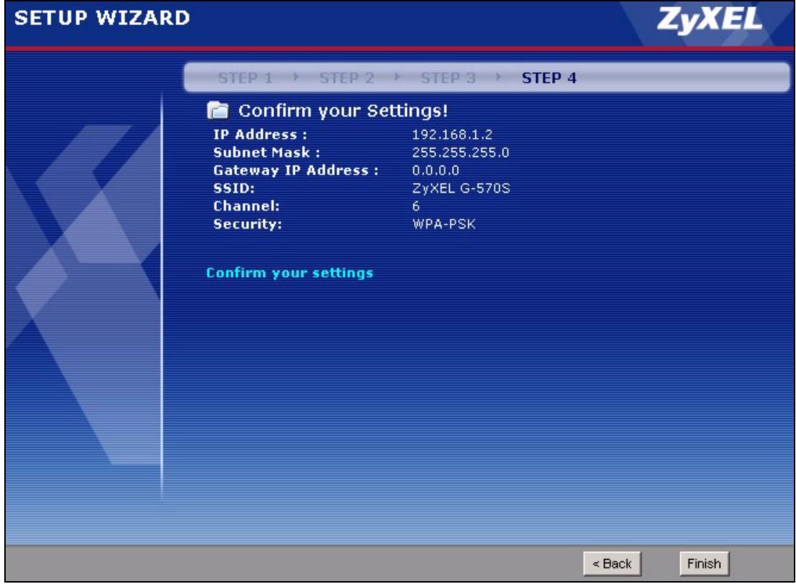 ZYXEL G-570S - Wizard: Confirm Your Settings - 1