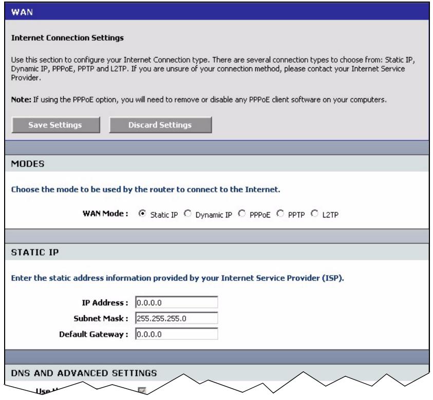 ZYXEL NBG-415 - WAN Configuration: Static IP - 1