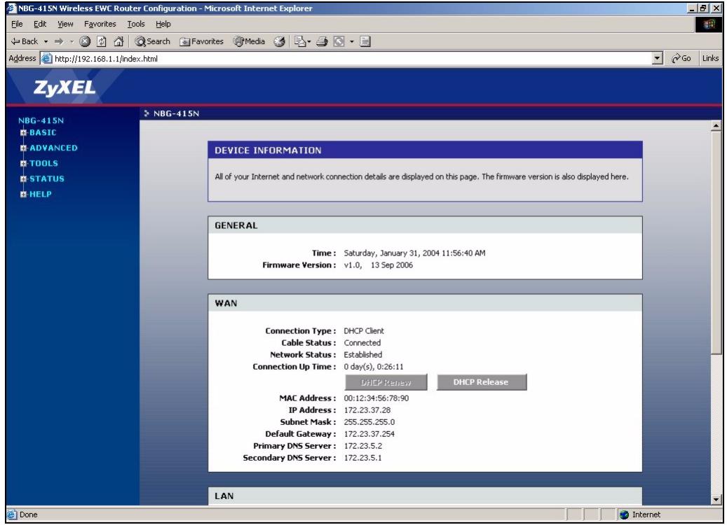 ZYXEL NBG-415 - Login - 2
