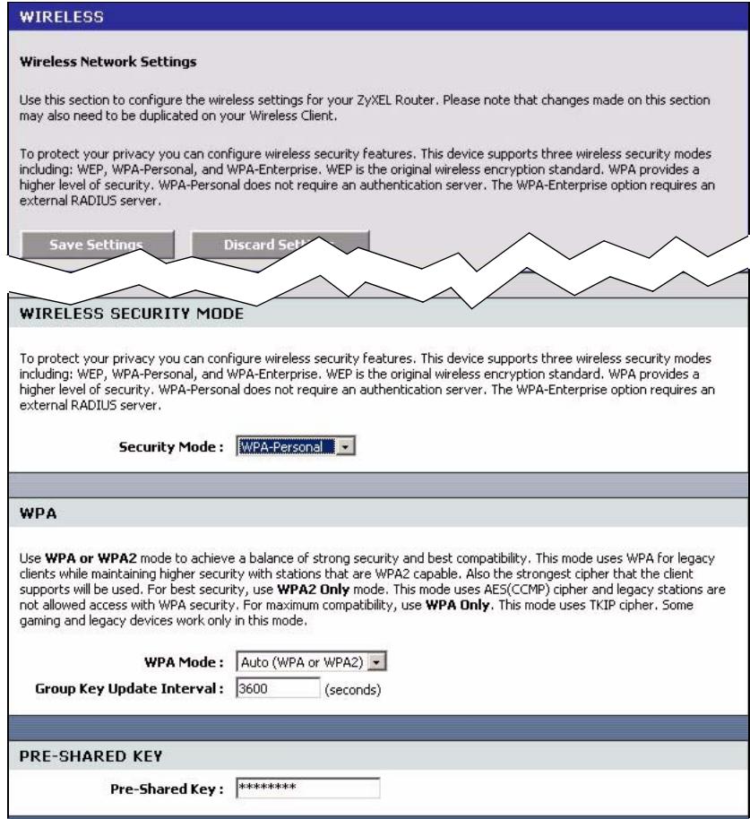 ZYXEL NBG-415 - WLAN Security Setup: WPA-Personal - 1