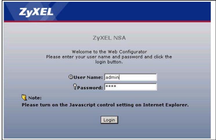 ZYXEL NSA-2400-1T - Login - 1