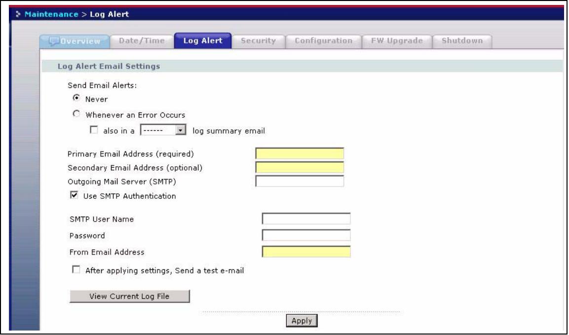 ZYXEL NSA-2400-1T - Log Alert Screen - 1