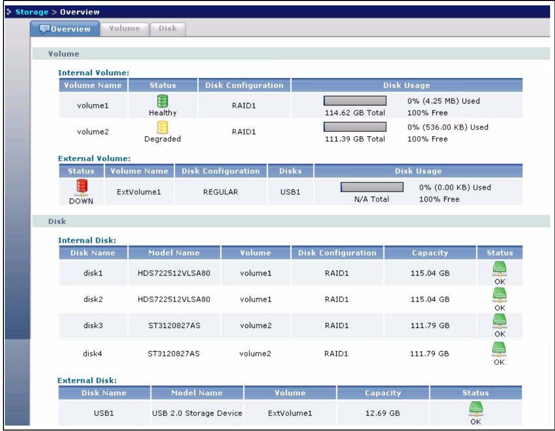 ZYXEL NSA-2400-1T - Storage Overview Screen - 1