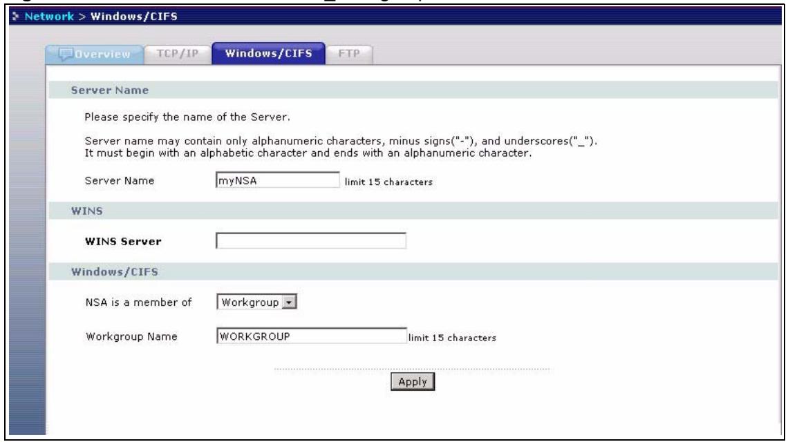 ZYXEL NSA-2400-1T - Windows/CIFS Screen - 1