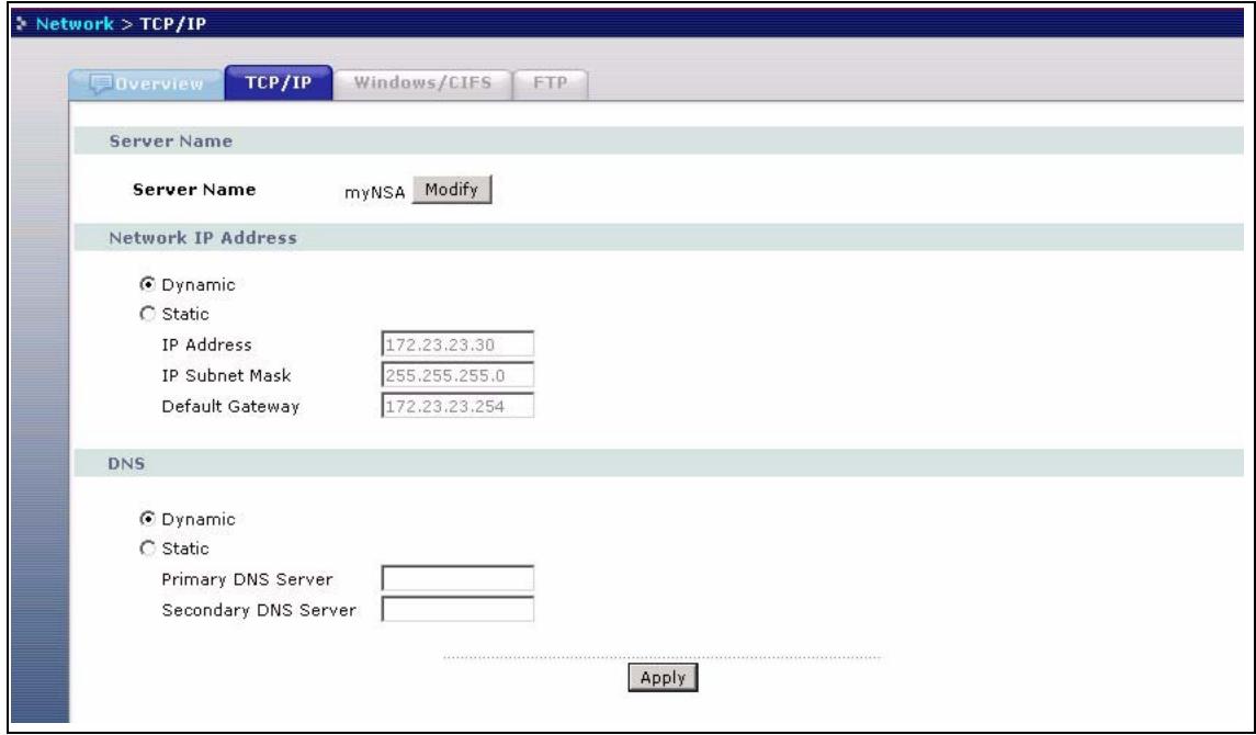 ZYXEL NSA-2400-1T - TCP/IP Screen - 3