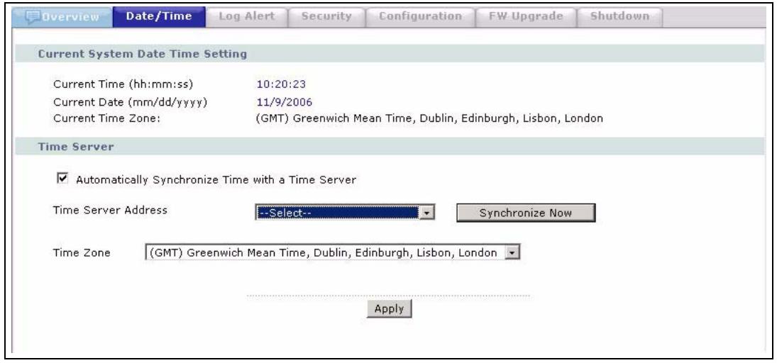 ZYXEL NSA-2400-1T - Date/Time Screen - 1