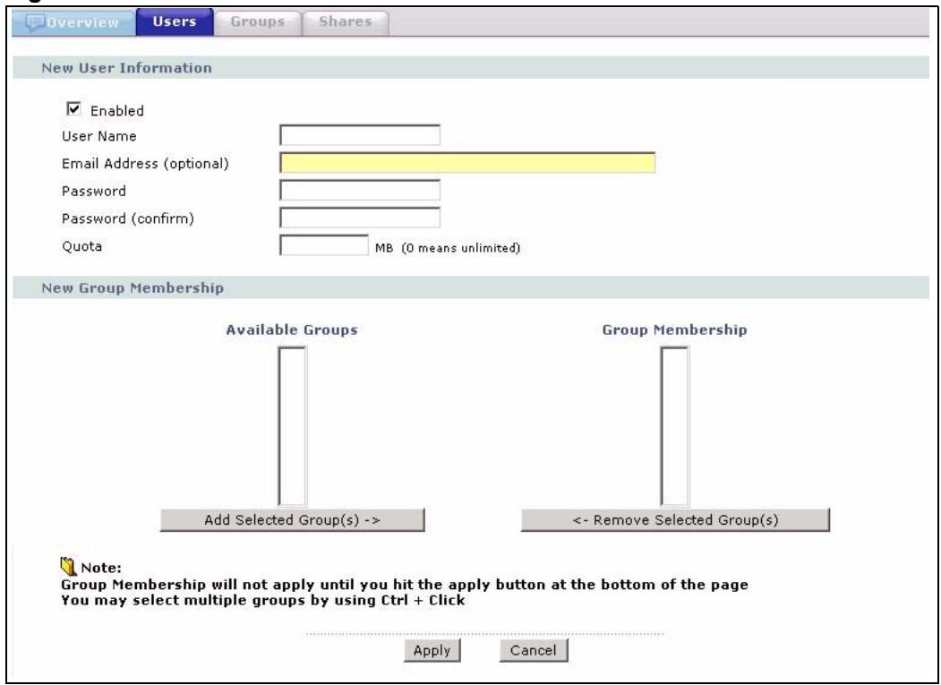 ZYXEL NSA-2400-1T - Add a New User Screen - 1
